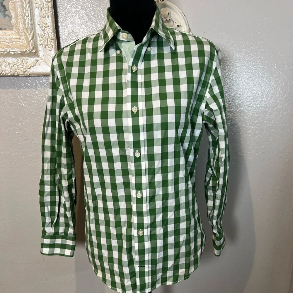 Banana Republic Green and White Checked Button-Down Shirt